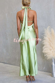 Satin Fashion Halter Backless Slim Elegant Maxi Dress