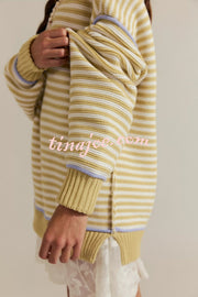 Fashion Striped Colorblock Loose Round Neck Long-sleeved Knitted Sweater