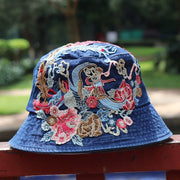 Fashionable Ethnic Style Embroidered Denim Bucket Hat