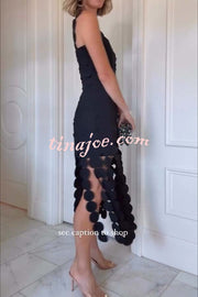 Best Dance Laser Cut Circle Embroidery Square Neck Tassle Trim Midi Dress