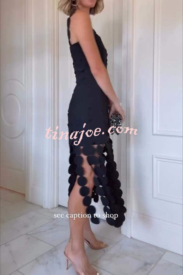 Best Dance Laser Cut Circle Embroidery Square Neck Tassle Trim Midi Dress