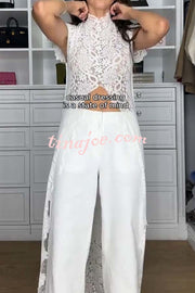Elegant Personality Floral Lace Short Sleeve Front Slit Maxi Top