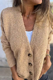 Solid Color V-neck Long-sleeved Fashionable Knitted Cardigan