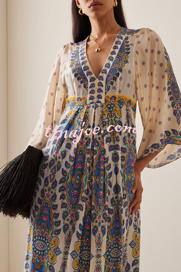 Unique Printed V-Neck Loose Elegant Maxi Dress