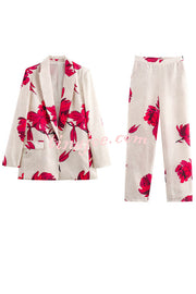 Special Attendance Satin Floral Print Long Sleeve Lapel Loose Blazer