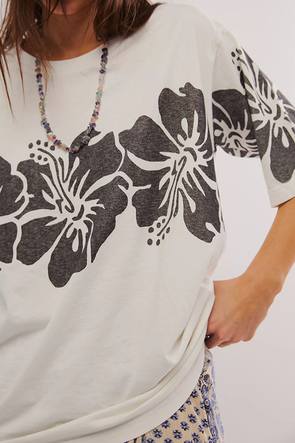 Floral Print Loose Round Neck Short Sleeve T-shirt