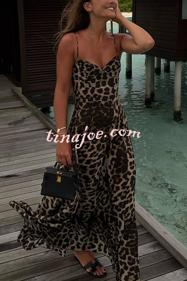 In The Maldives Leopard Waisted A-line Slip Maxi Dress