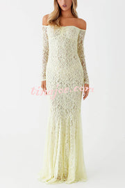 Sexy Off Shoulder Long-sleeved Lace Slim Fishtail Maxi Dress