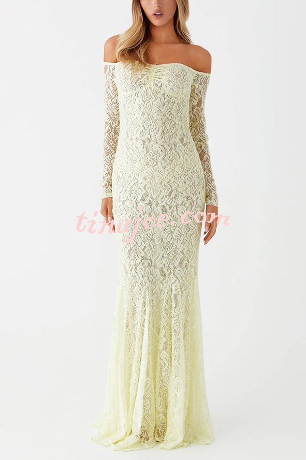 Sexy Off Shoulder Long-sleeved Lace Slim Fishtail Maxi Dress