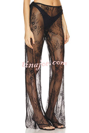 Vacation Vibe Lace Mid Rise Side Tie-up Wide Leg Pants