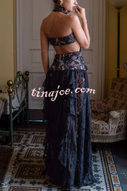 A Girls' Trip Lace High Neck Cutout Drop Waist Ruffles Maxi Dress