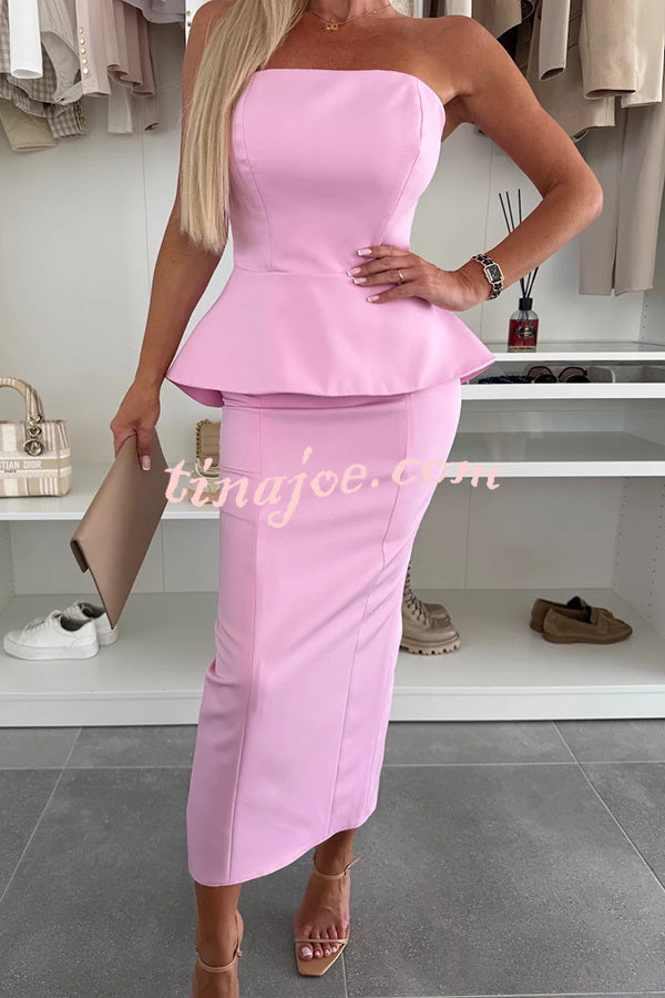 Sexy Tube Backless Lace-up Top and Slim Slit Midi Skirt Set