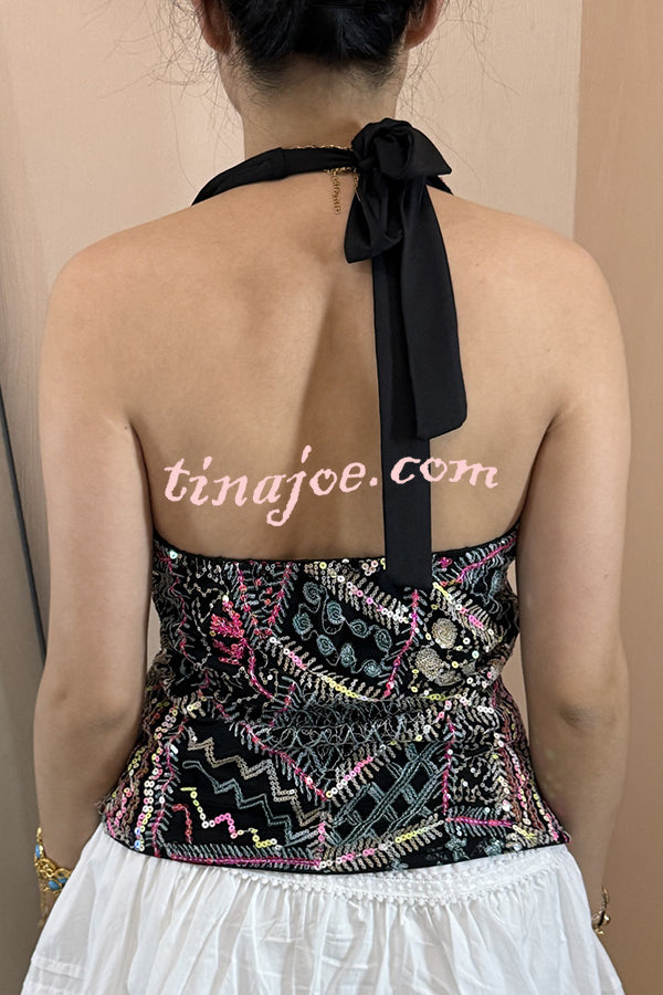 Fashion Sequined Casual V-neck Backless Slim Vest