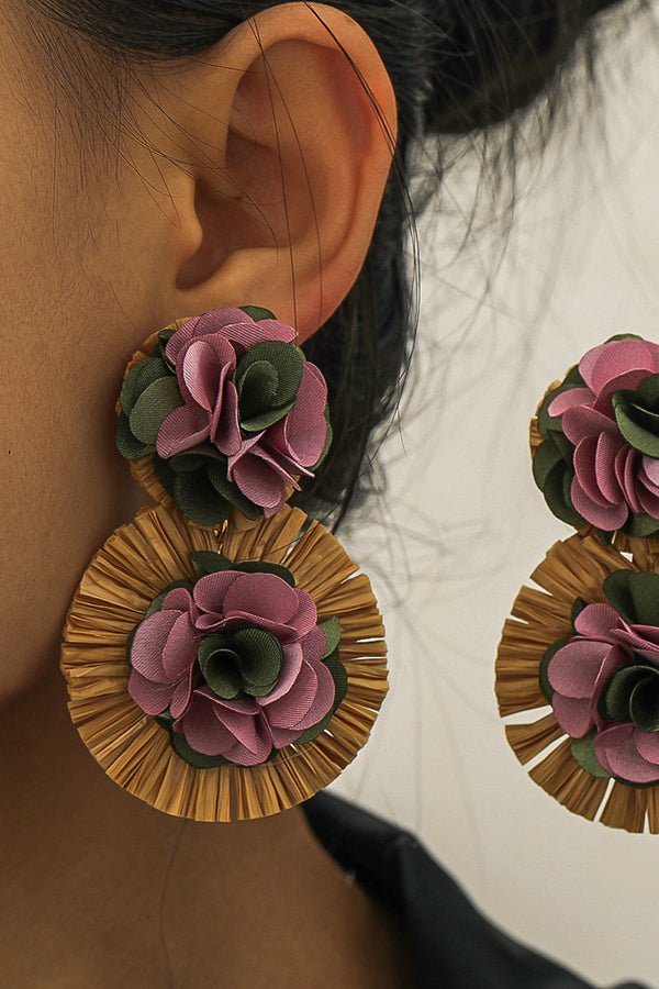 Bohemian Resort Style Fabric Flower Earrings