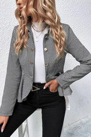 Devon Tweed Lapel Double-breasted Ruffle Hem Slim Blazer