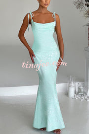 Jacquard Fabric Elegant Suspender Tie Slim Fishtail Maxi Dress