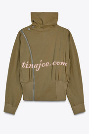Fashionable High-neck Long-sleeved Zippered Simple Jacket