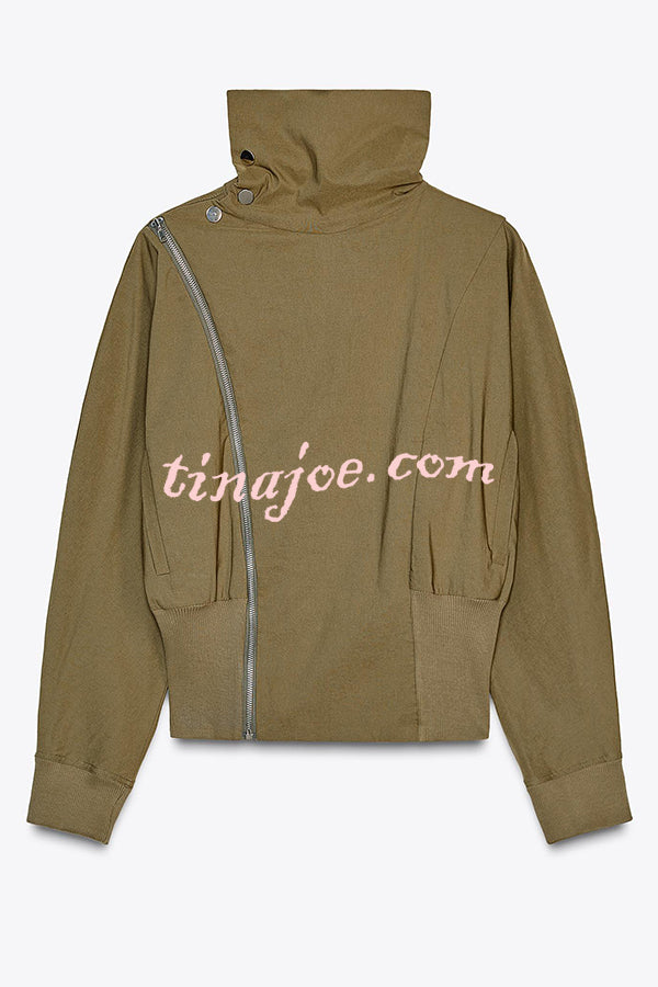 Fashionable High-neck Long-sleeved Zippered Simple Jacket