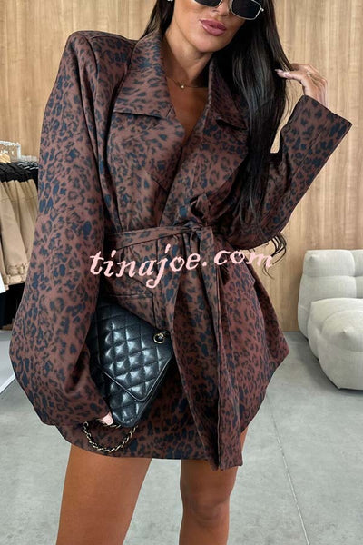 Ashley Leopard Print Belted Pocket Lapel Loose Blazer and High Rise Skorts Set