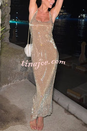 Dazzling Entrance Premium Crystal Embellished Jersey Slit Midi Dress