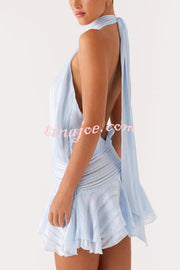 Fashion Halterneck Tie Pleated Sexy Backless Mini Dress