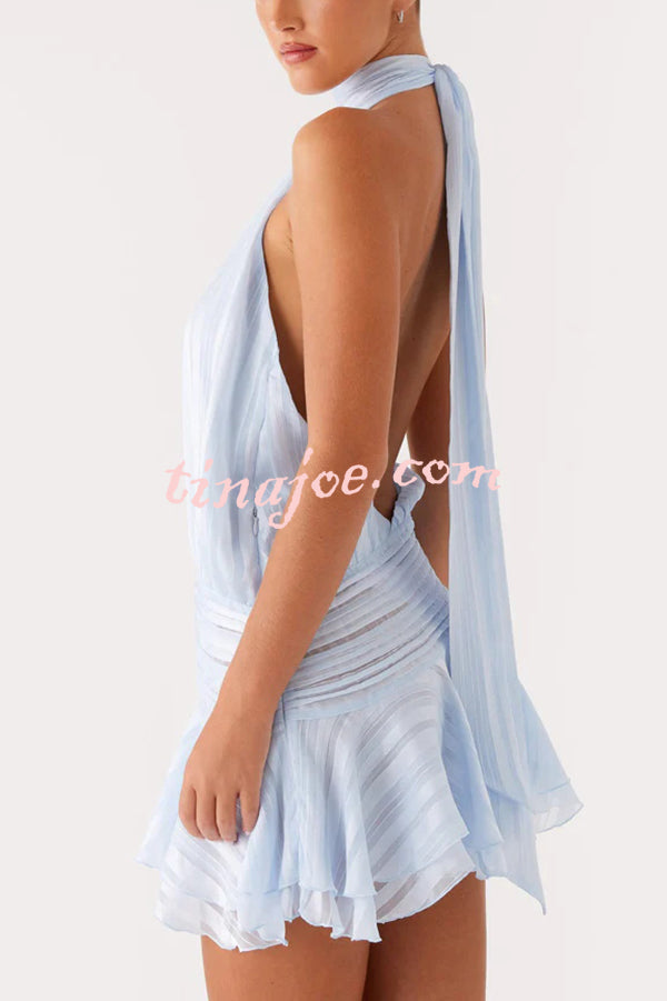 Fashion Halterneck Tie Pleated Sexy Backless Mini Dress