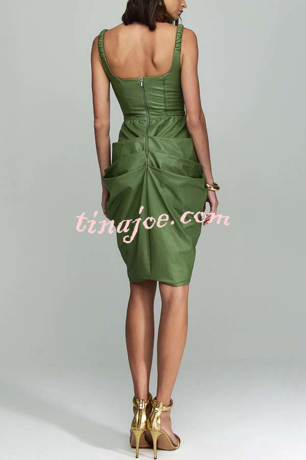 Fashion Choice Faux Leather Corset Ruched Back Zipper Mini Dress
