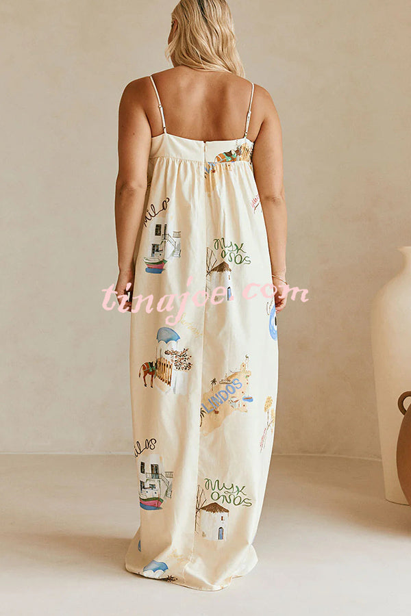 Linen Blend Sling Backless Loose Holiday Maxi Dress