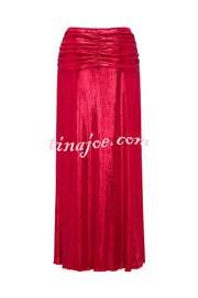 Solid Color Shiny Fabric Irregular Loose Beach Stretch Skirt