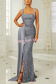 Banquet Sequined Backless Strappy Fishtail Maxi Dress