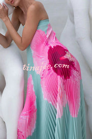 All about Her Pleated Floral Print Off Shoulder A-line Maxi Dress