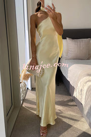 Flowing Elegance Satin One Shoulder Scarf Maxi Dress