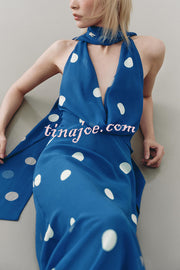 Fashion Polka Dot Print Sexy Halter Neck Backless Maxi Dress