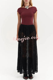 Sweet Festival Unique Lace Elastic Waist A-line Maxi Dress