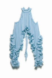Romantic Drama Chiffon Wavy Ruffles Halter Irregular A-line Top