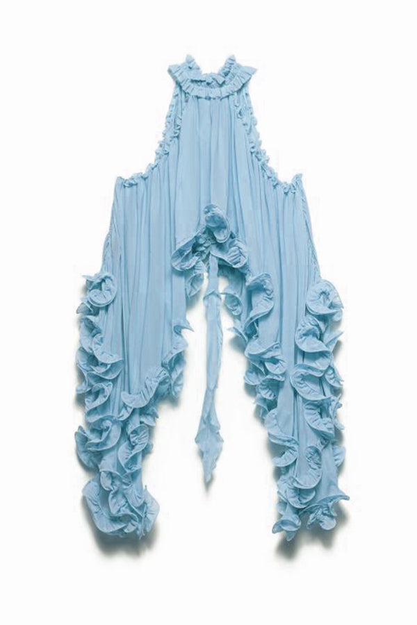 Romantic Drama Chiffon Wavy Ruffles Halter Irregular A-line Top