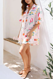 Sunshine Days Unique Print Button Loose Shirt Romper