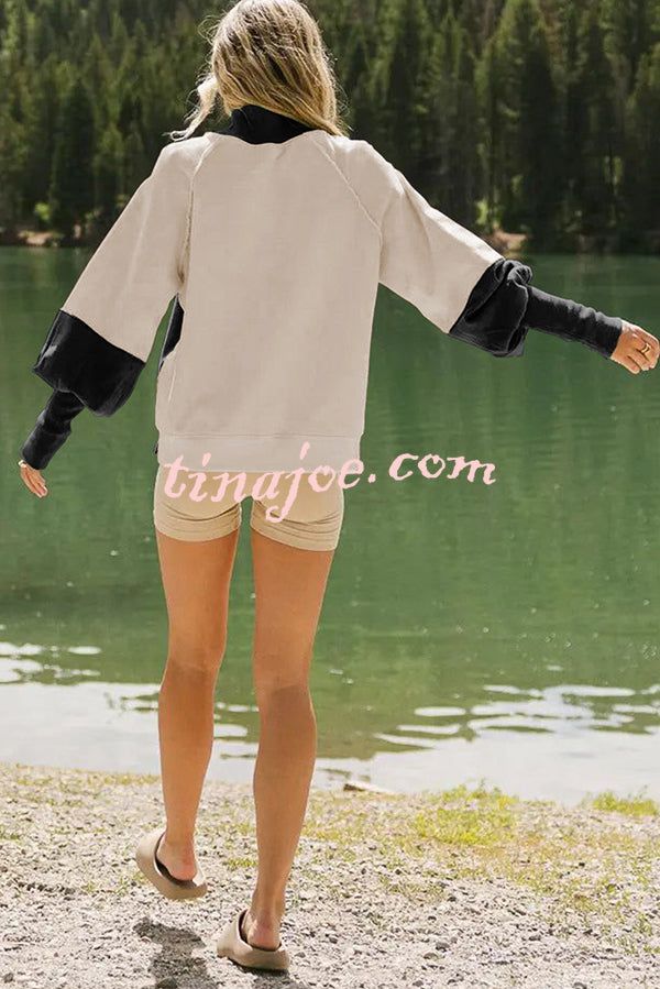 Fashionable Contrast Color Stitching Long Sleeve Loose Sweatshirt