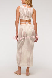 Beach Day Crochet Knit Cutout Waist Coverup Stretch Maxi Dress