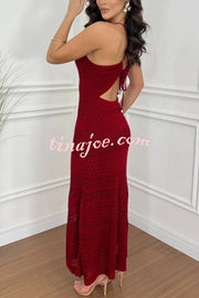 Elouise Knit Backless Tie-up Texture A-line Maxi Dress