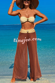 Solid Color Loose Metal Buckle Beach Pants