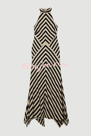 Modern Perfection Geometric Stripes Print Open Back Irregular Hem Maxi Dress