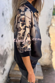 Classic Wild Satin Gradient Leopard Print Loose Short-sleeved Blouse