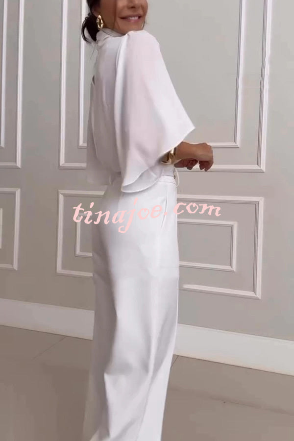 Solid Color Turtleneck Loose Top and Casual Pocket Straight-leg Pants Set