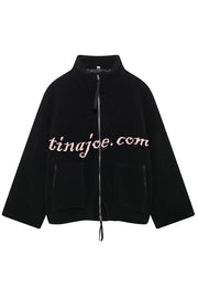 Solid Color Stitching High Collar Long Sleeve Loose Pocket Woolen Coat