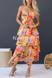 Dreamy Destiny Floral Print Elastic Back Tiered Maxi Dress