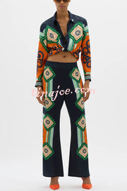 Vacation Times Satin Unique Print Elastic Waist Pocketed Wide Leg Pants