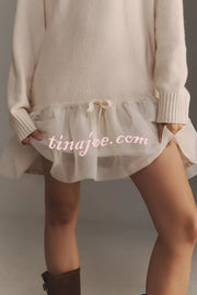 Holiday Cutie Knit Long Sleeve Turtleneck Tulle Twofer Mini Dress