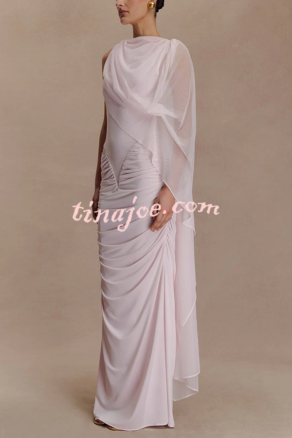 Fashionable Mesh Shawl Sleeveless Slim Fit Pleated Maxi Dress