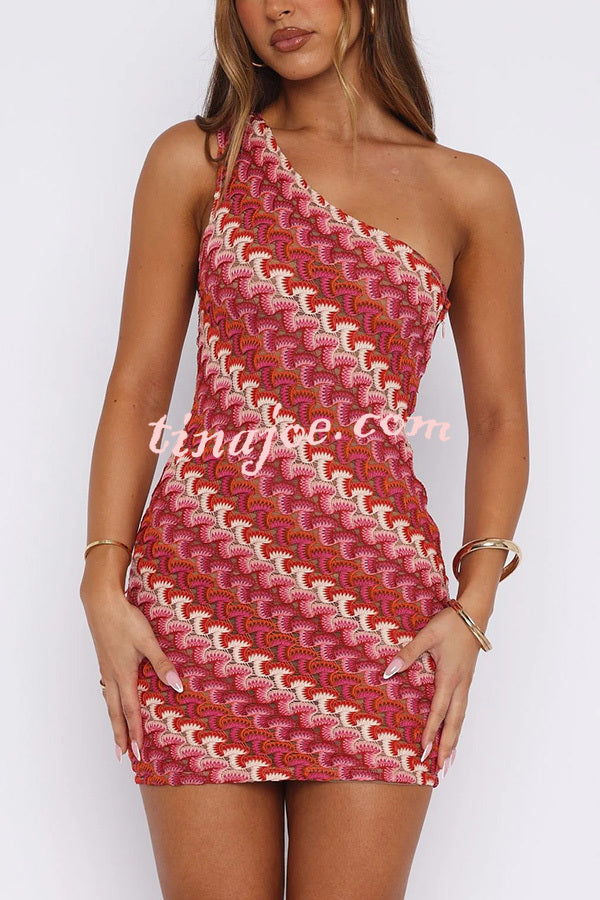 Playful Colorful Knitted Slim-fitting Offset Neck Stretch Mini Dress